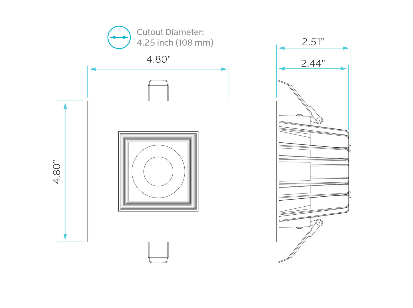 4" REGRESSED SQUARE 3CCT CANLESS SPOTLIGHT