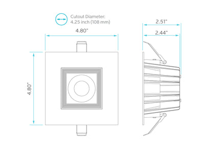 4" REGRESSED SQUARE 3CCT CANLESS SPOTLIGHT