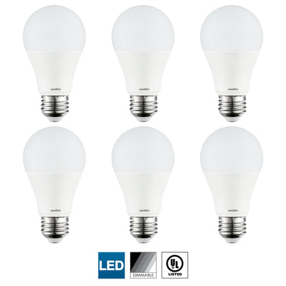 6-Pack Sunlite LED A19 Bulbs 5.5 Watts (40 Watt Equivalent), Dimmable, Medium Base, UL Listed, 450 Lumen, 40K - Cool White, Pack of 6