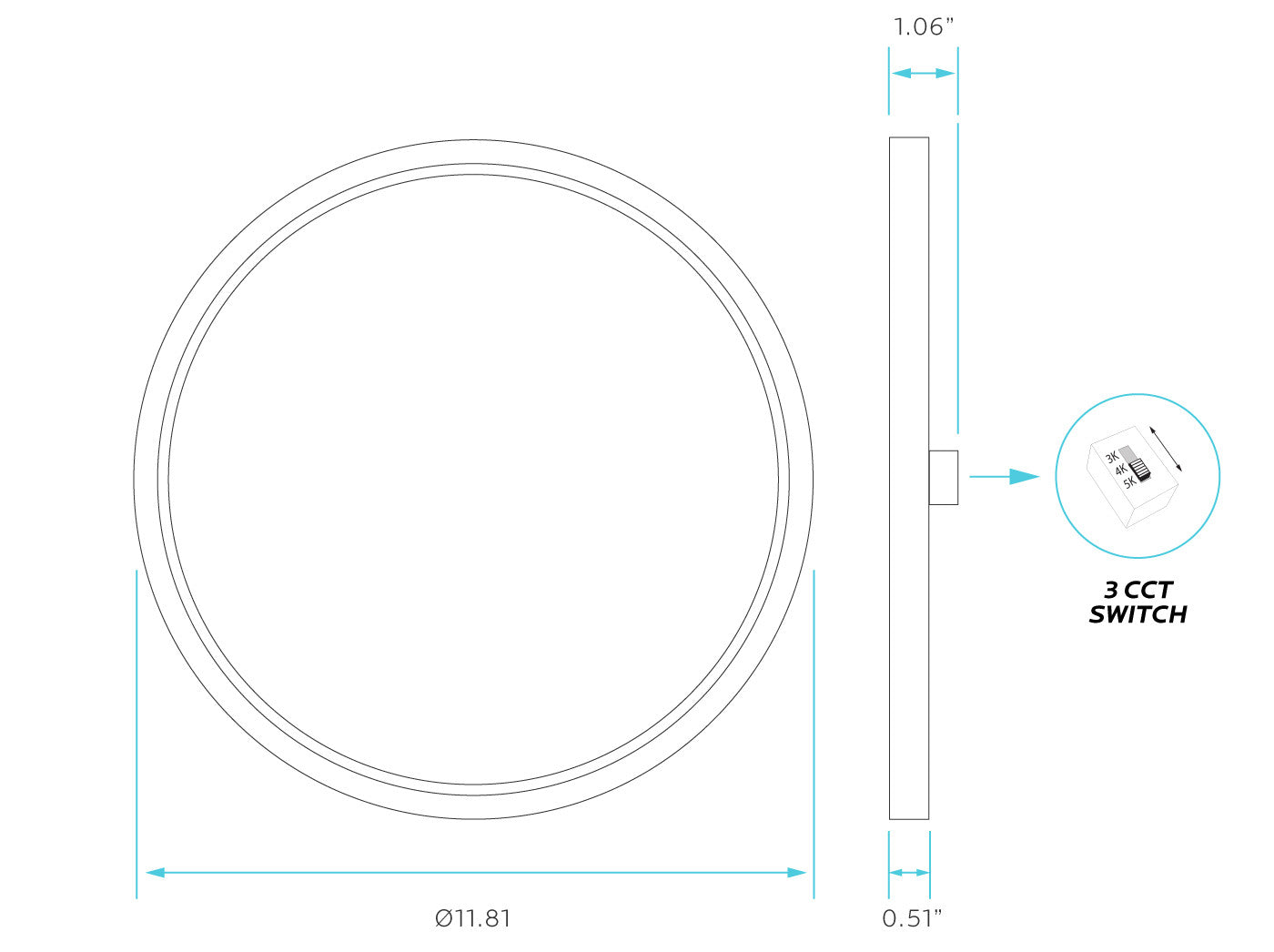 12" SLIM SURFACE MOUNT 3CCT