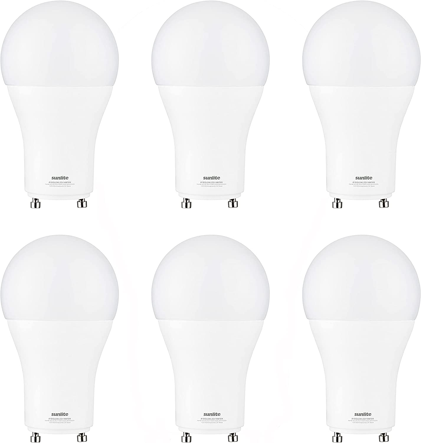 Sunlite 88259 LED A19 Light Bulb, 14 Watts (100W Equivalent) 1500 Lumens, GU24 Twist and Lock Base, Dimmable, UL Listed, 5000K Super White, 6 Pack