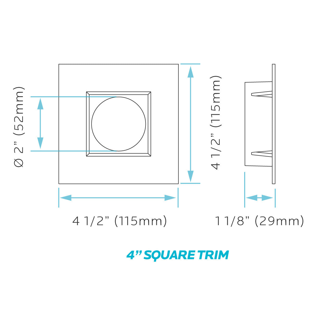 Luxrite 4" Regressed Interchangeable Square Smooth Black Trim Canless Spotlight (LR24958)
