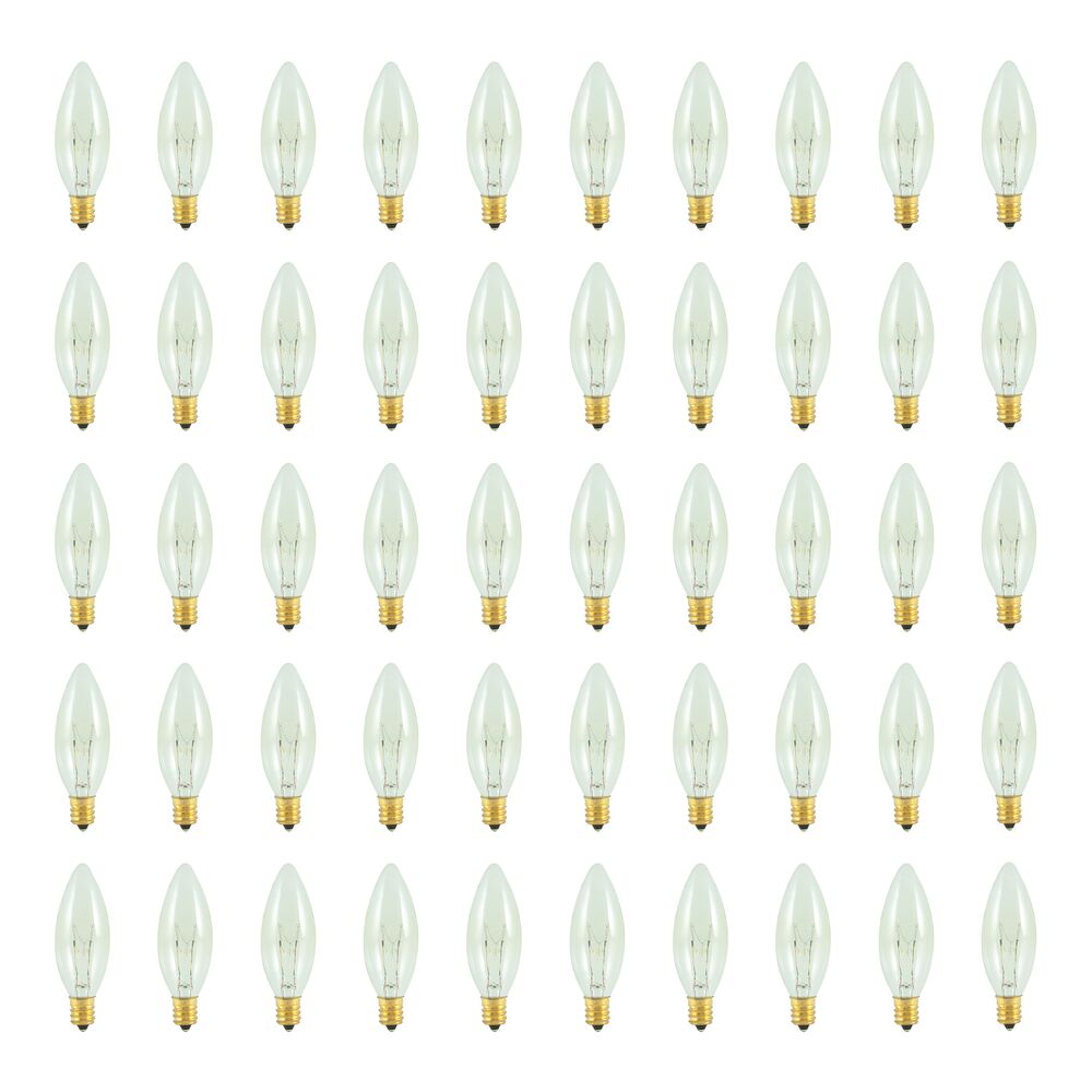 Bulbrite Pack of (50) 25 Watt Dimmable Clear B8 Torpedo 25mm Incandescent Light Bulbs with Candelabra (E12) Base, 2700K Warm White Light