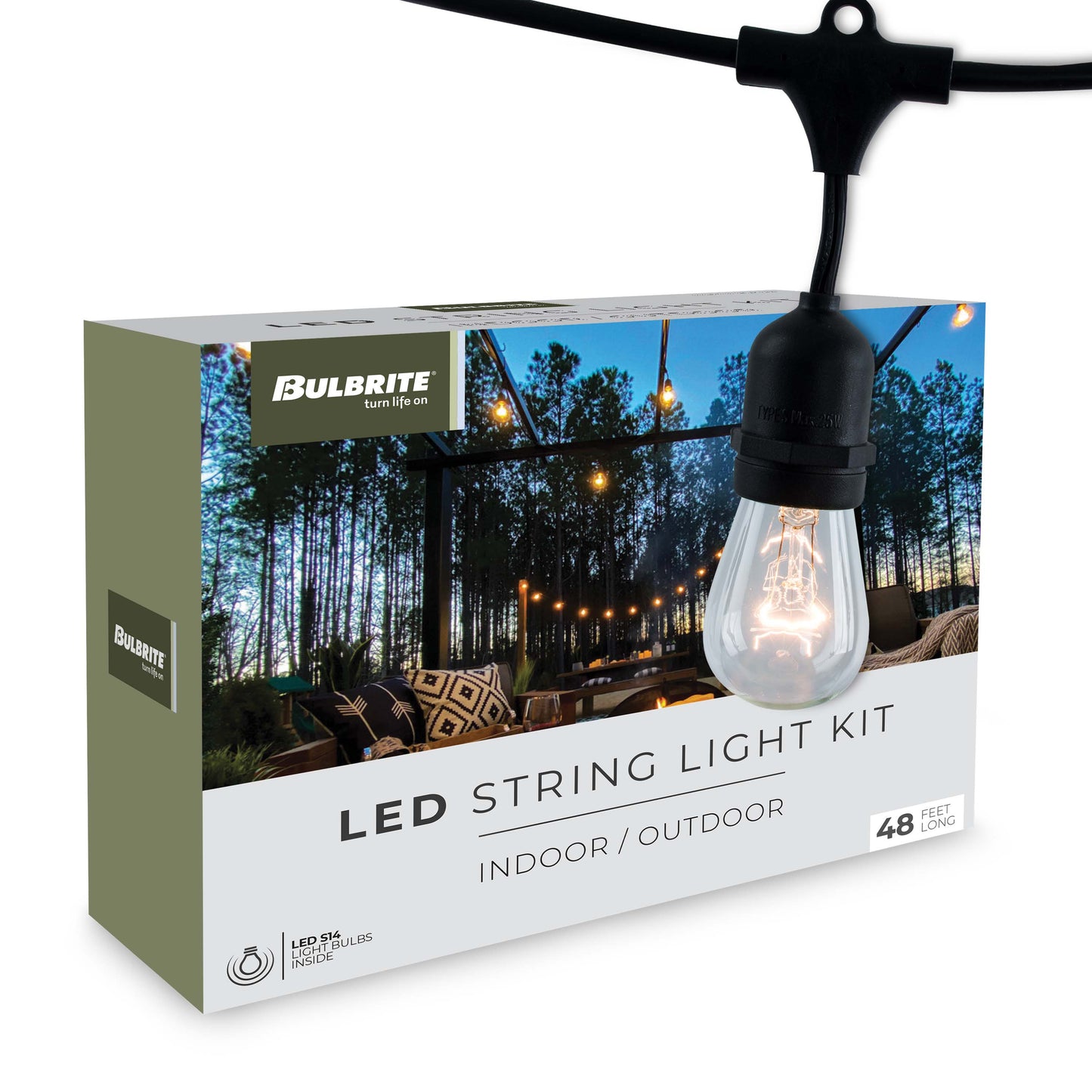 Bulbrite 48-foot String Light Kit with Clear Vintage Style S14 Incandescent Light Bulbs
