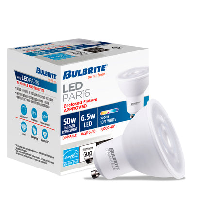 BULBRITE 6.5W LED PAR16 GU10 3000K FLOOD DIMMABLE 80CRI 120V-4PK