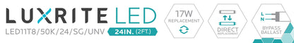 Luxrite Retrofit Tube LED12T8/50K/24/SG/UNV 5000K Bright White