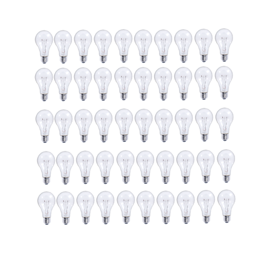 Bulbrite Pack of (50) 25 Watt Dimmable Clear A19 Incandescent Light Bulbs with Medium (E26) Base, 2700K Warm White Light