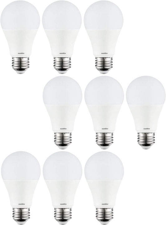 Sunlite 80688-SU LED A19 Light Bulbs, 9 Watts (60W Equivalent), Medium Base (E26), Non-Dimmable, Frost, UL Listed, 40K - Cool White 9 Pack