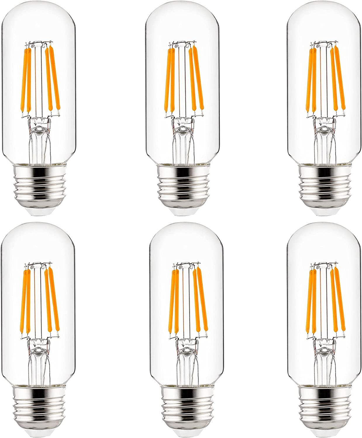 Sunlite 80458 LED Filament T12 Tubular Light Bulb, 3 Watts (25W Equivalent), 240 Lumens, UL Listed, 104 mm, Medium E26 Base, Dimmable, 2200K Amber, Pack of 6