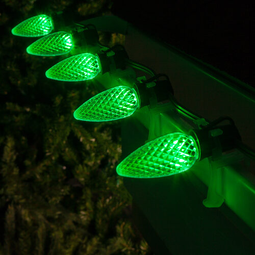 25-Light LED C9 Light Set; Green Bulbs on Green Wire, Approx. 16'6" Long
