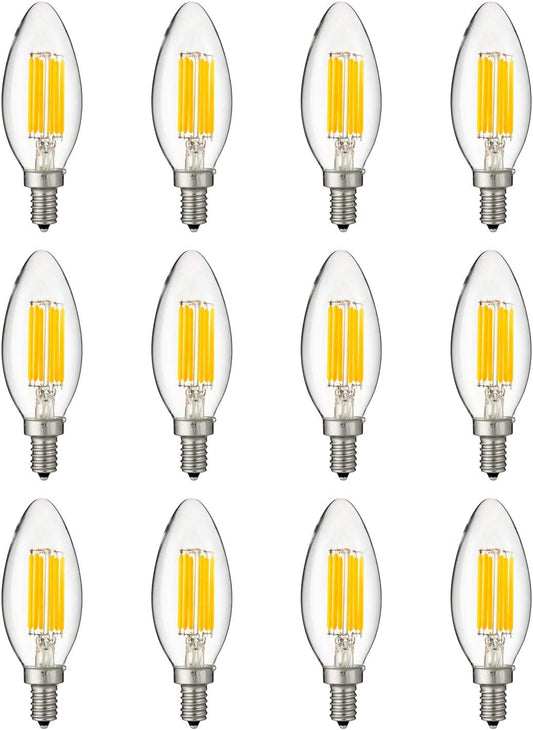 Sunlite 81129 LED Filament B11 Torpedo Tip Chandelier Light Bulb, 5 Watts (60 W Equivalent), 600 Lumens, Candelabra E12 Base,  Dimmable, UL Listed, 5000K Super White, Pack of 12