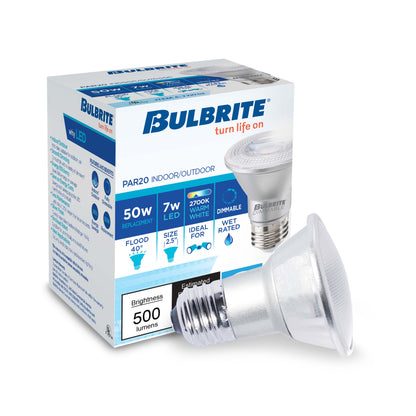 Bulbrite Pack of (6) 7 Watt Dimmable Flood PAR20 Medium (E26) LED Light Bulb - 500 Lumens, 2700K