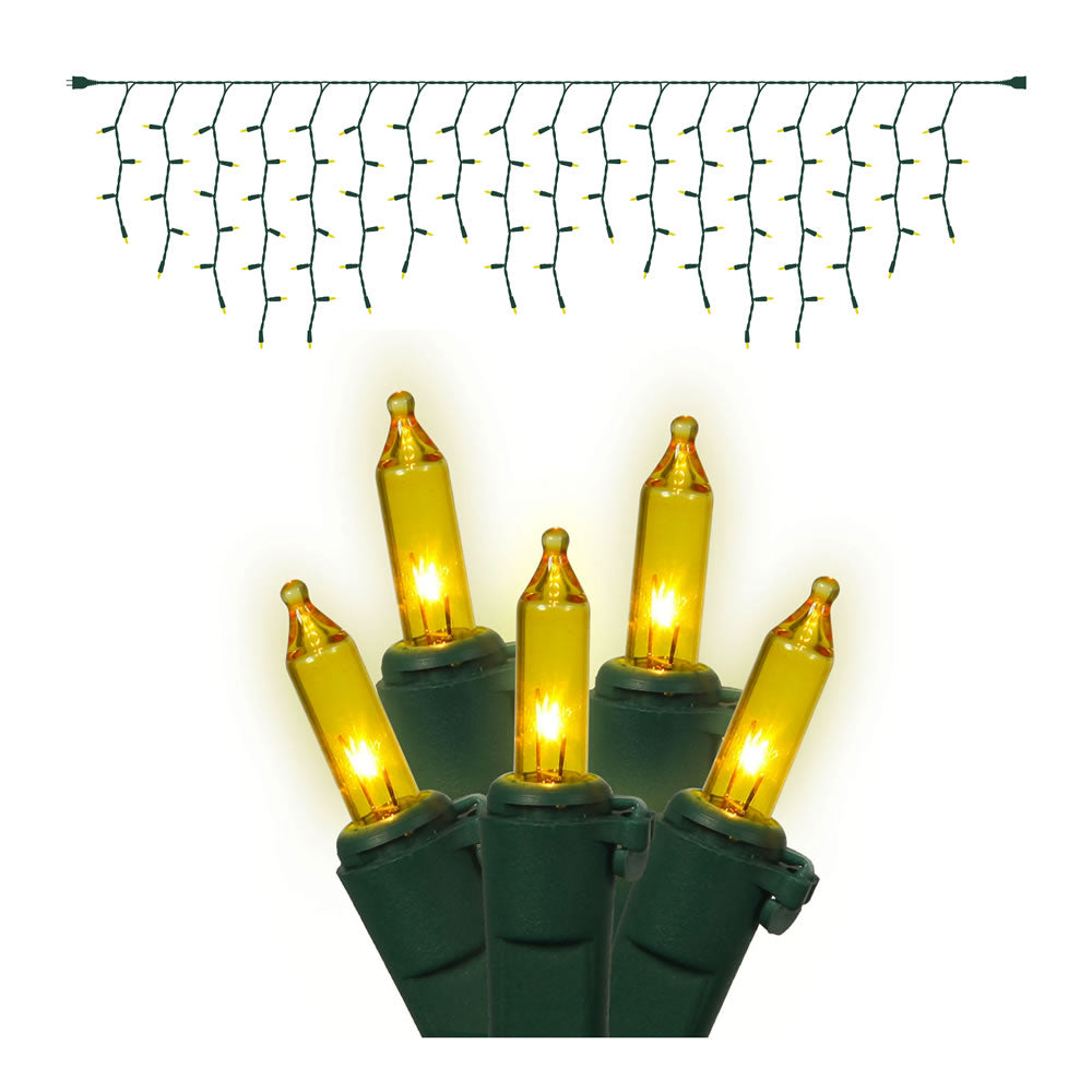 Vickerman 100 Gold Mini Light Icicle Light on Green Wire, 9' Christmas Light Strand- 2 Pack