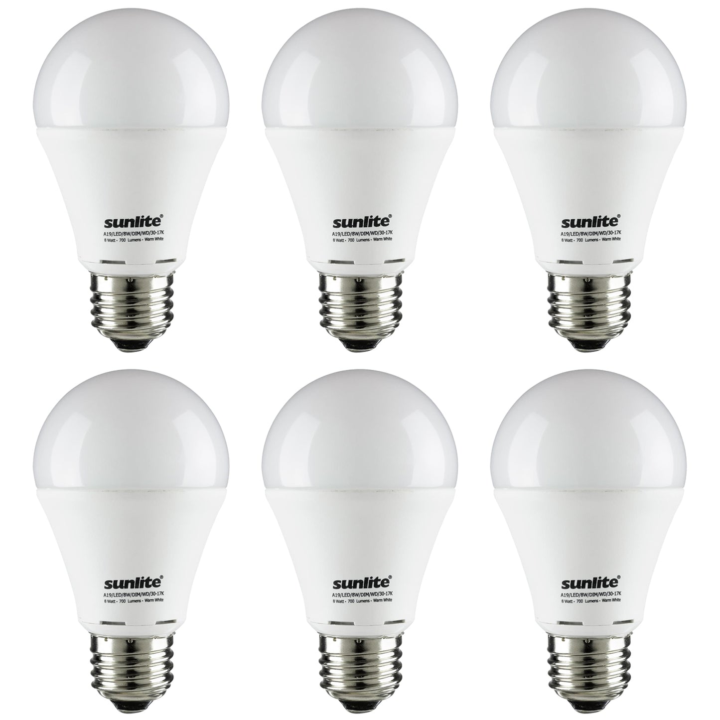 Sunlite LED A19 Hospitality Series 8W (40W Equivalent) Light Bulb Medium (E26) Base, Warm White