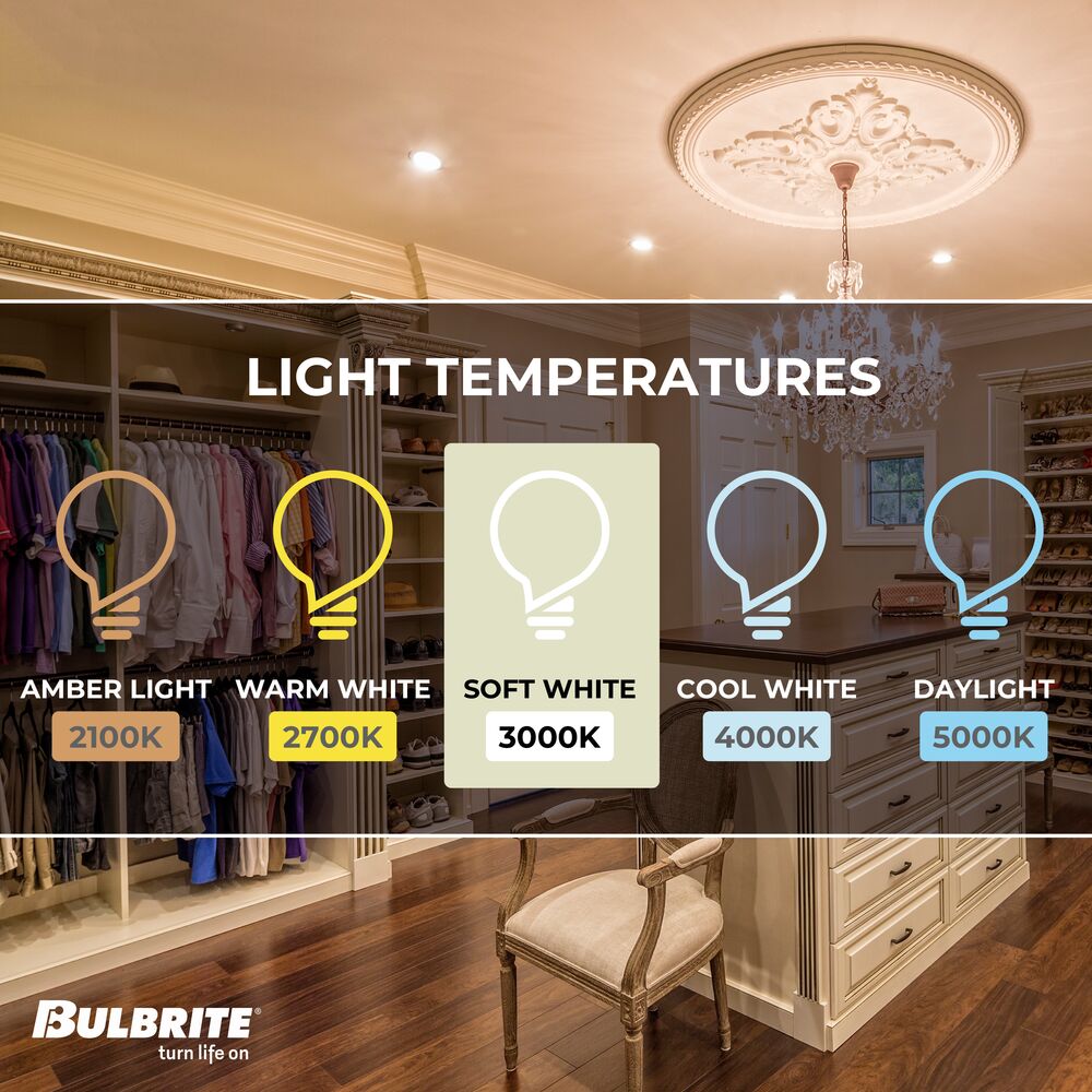 Bulbrite LED Filament Pack of (4) 6.5 Watt Dimmable CA10 Light Bulbs with a Clear Finish and Candelabra (E12) Base - 3000K (Soft White Light), 750 Lumens