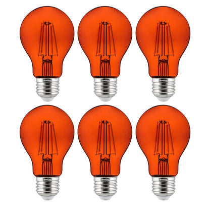 Sunlite 40944 LED Filament A19 Standard 4.5-Watt (60 Watt Equivalent) Colored Transparent Dimmable Light Bulb, Orange, 6 Pack
