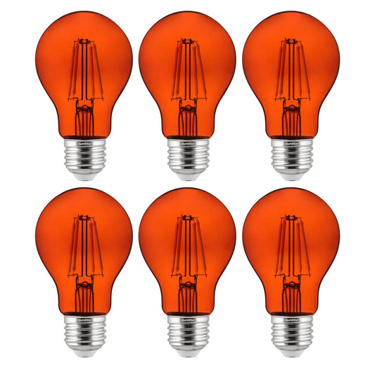 Sunlite 40944 LED Filament A19 Standard 4.5-Watt (60 Watt Equivalent) Colored Transparent Dimmable Light Bulb, Orange, 6 Pack