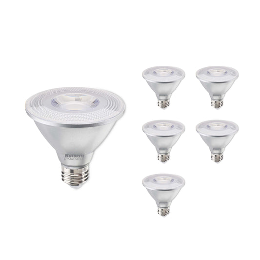 Bulbrite Pack of (6) 10 Watt Dimmable Flood PAR30SN Medium (E26) LED Bulb - 800 Lumens, 2700K, and 80 CRI