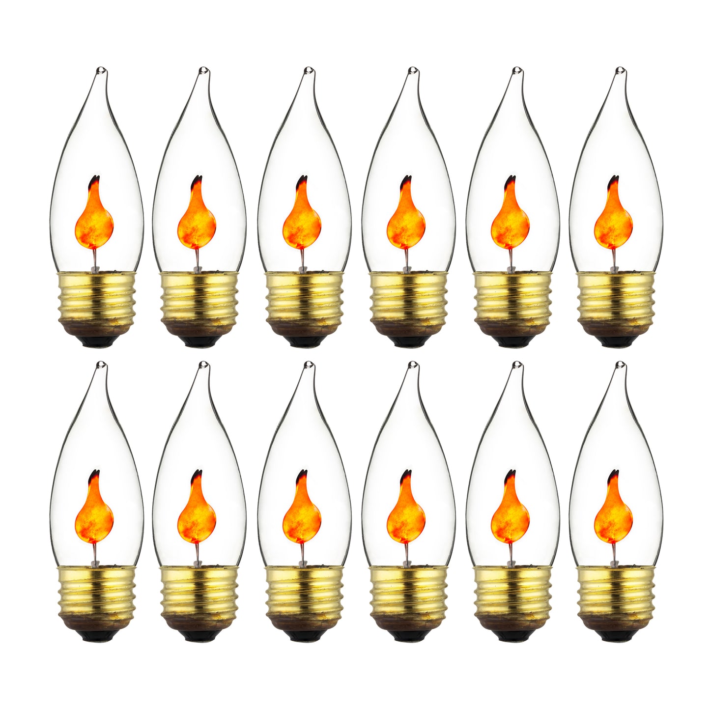 Sunlite 3EFC/12PK 3W Halloween Incandescent Chandelier Flickering Flame Light Bulbs with Medium E26 Base and Crystal Clear Bulb (12 Pack)