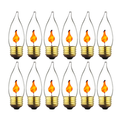 Sunlite 3EFC/12PK 3W Halloween Incandescent Chandelier Flickering Flame Light Bulbs with Medium E26 Base and Crystal Clear Bulb (12 Pack)