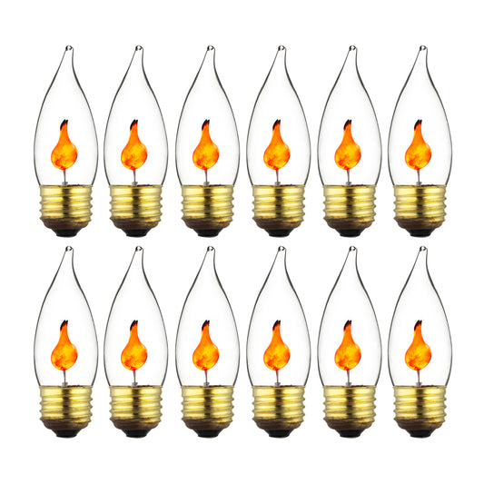 Sunlite 3EFC/12PK 3W Halloween Incandescent Chandelier Flickering Flame Light Bulbs with Medium E26 Base and Crystal Clear Bulb (12 Pack)