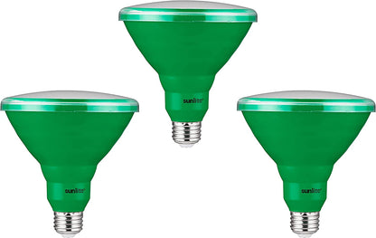 Sunlite 81478 LED PAR38 Colored Recessed Light Bulb, 15 watt (75W Equivalent), Medium (E26) Base, Floodlight, ETL Listed, Green, Pack of 3
