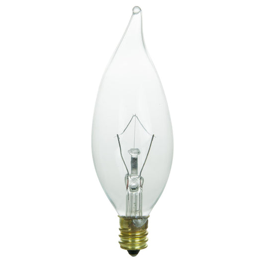 Sunlite 25 Watt Flame Tip Chandelier, Candelabra Base, Clear