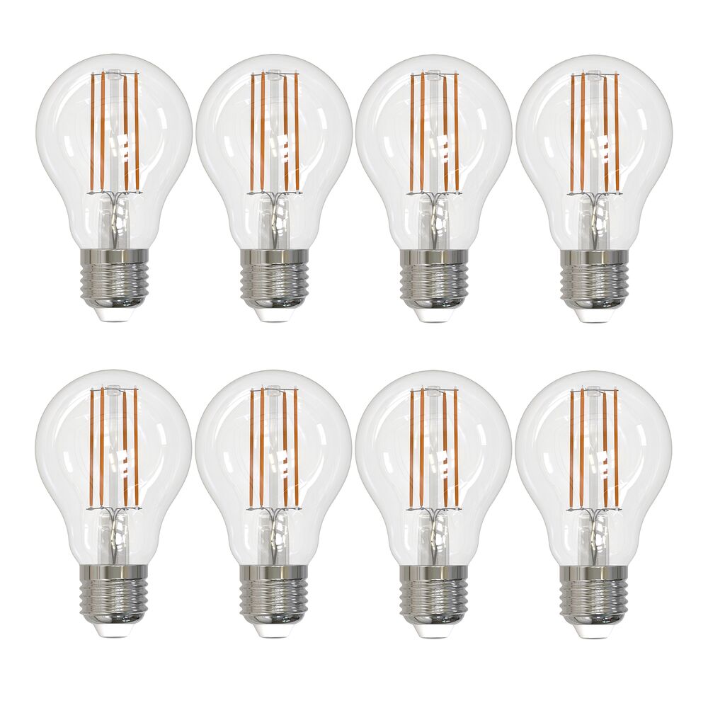 Bulbrite Pack of (8) 7 Watt Dimmable Clear A19 LED Light Bulbs with Medium (E26) Base, 3000K Soft White Light, 800 Lumens