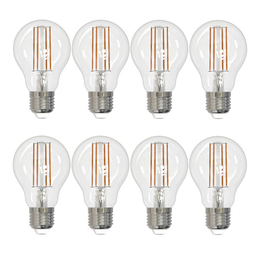 Bulbrite Pack of (8) 7 Watt Dimmable Clear A19 LED Light Bulbs with Medium (E26) Base, 3000K Soft White Light, 800 Lumens