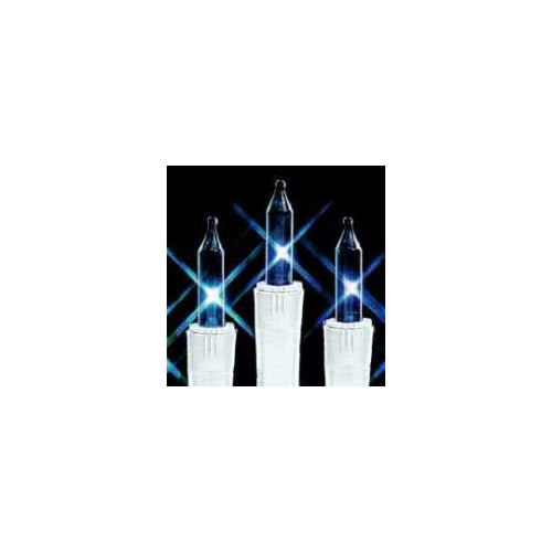 Transparent Blue Christmas Tree Mini Lights, 100 Lights, T1 3/4 Shaped, 21 Foot, White Wire, Steady Burning and Flashing