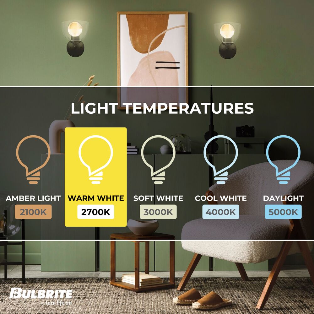 Bulbrite LED Filament Pack of (4) 6 Watt Dimmable G40 Light Bulbs with a Half Gold Finish and Medium (E26) Base - 2700K (Warm White Light), 500 Lumens