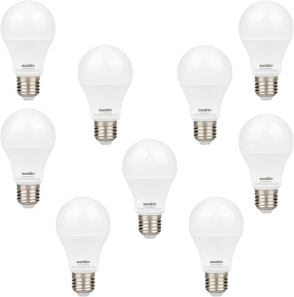 Sunlite LED A19 Light Bulbs, 9 Watts (60W Equivalent), 800 Lumens, Medium Base (E26), Non-Dimmable, Frost, UL Listed, 2700K Warm White - 9 Pack