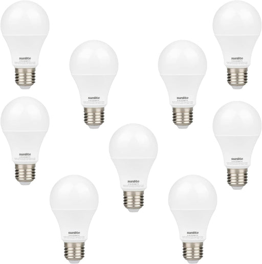 Sunlite LED A19 Light Bulbs, 9 Watts (60W Equivalent), 800 Lumens, Medium Base (E26), Non-Dimmable, Frost, UL Listed, 2700K Warm White - 9 Pack