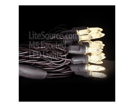 50-LITE RECTIFIED M5 LED LIGHT SET; WARM WHITE BULBS; BROWN WIRE, Approx. 25' 8" Long