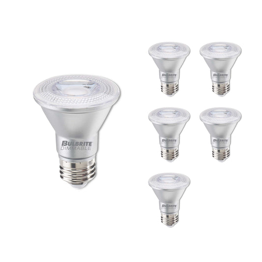 Bulbrite Pack of (6) 7 Watt Dimmable Narrow Flood PAR20 Medium (E26) LED Bulb - 500 Lumens, 2700K, and 80 CRI