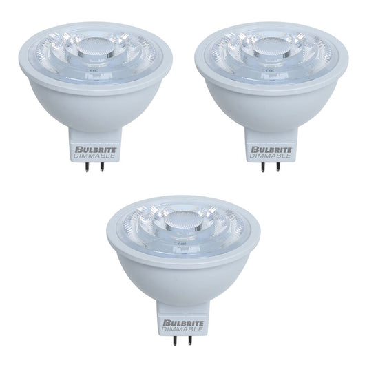 Bulbrite Pack of (3) 6.5 Watt Dimmable MR16 Narrow Flood LED Light Bulbs with Bi-Pin (GU5.3) Base, 3000K Soft White Light, 500 Lumens