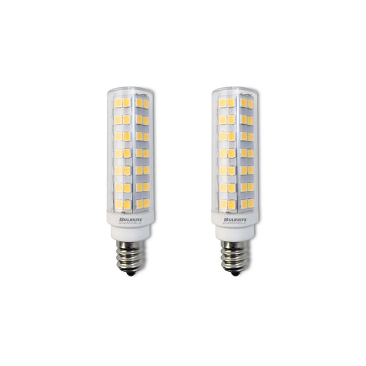 Bulbrite Pack of (2) 6.5 Watt 120V Dimmable Clear T6 LED Mini Light Bulbs with Candelabra (E12) Base, 3000K Soft White Light, 700 Lumens