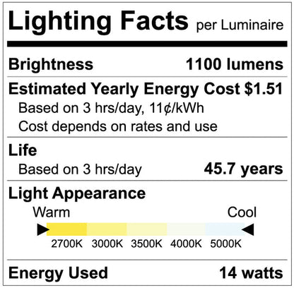 Luxrite LED 5-6" Square Baffled Downlight Retrofit, 14W, 1100 Lumens, Color Selectable - 2700K/3000K/3500K/4000K/5000K, 90 CRI, White Finish, Dimmable (LR23788)