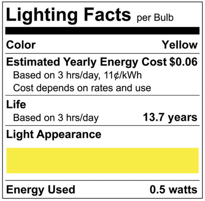 Luxrite LED C7 Small Light Bulb, E12 Candelabra Base, 0.5W, Yellow Finish, Pack of 12 (LR21755)