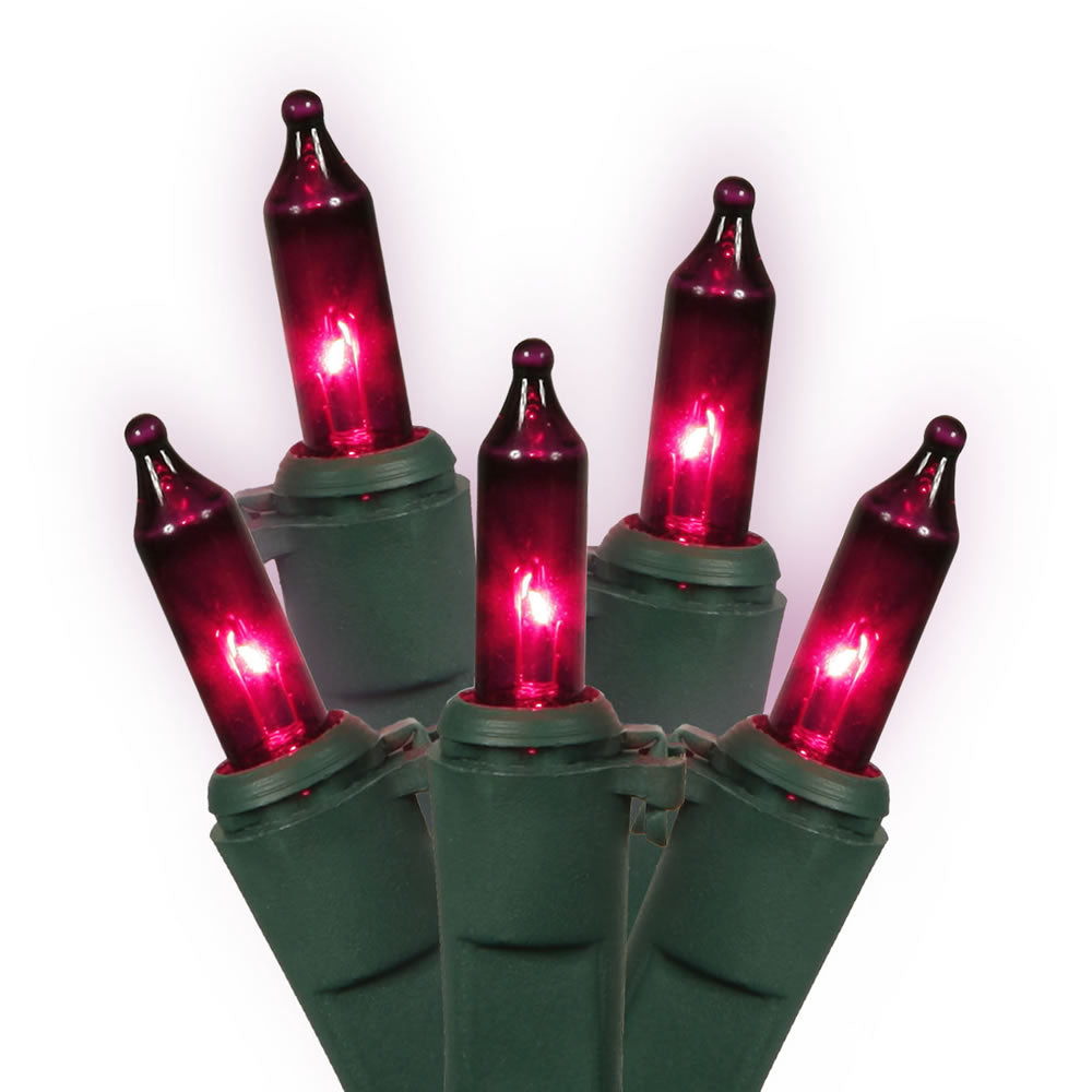 Vickerman 100 Purple Mini Light Icicle Light on Green Wire, 9' Christmas Light Strand- 2 Pack