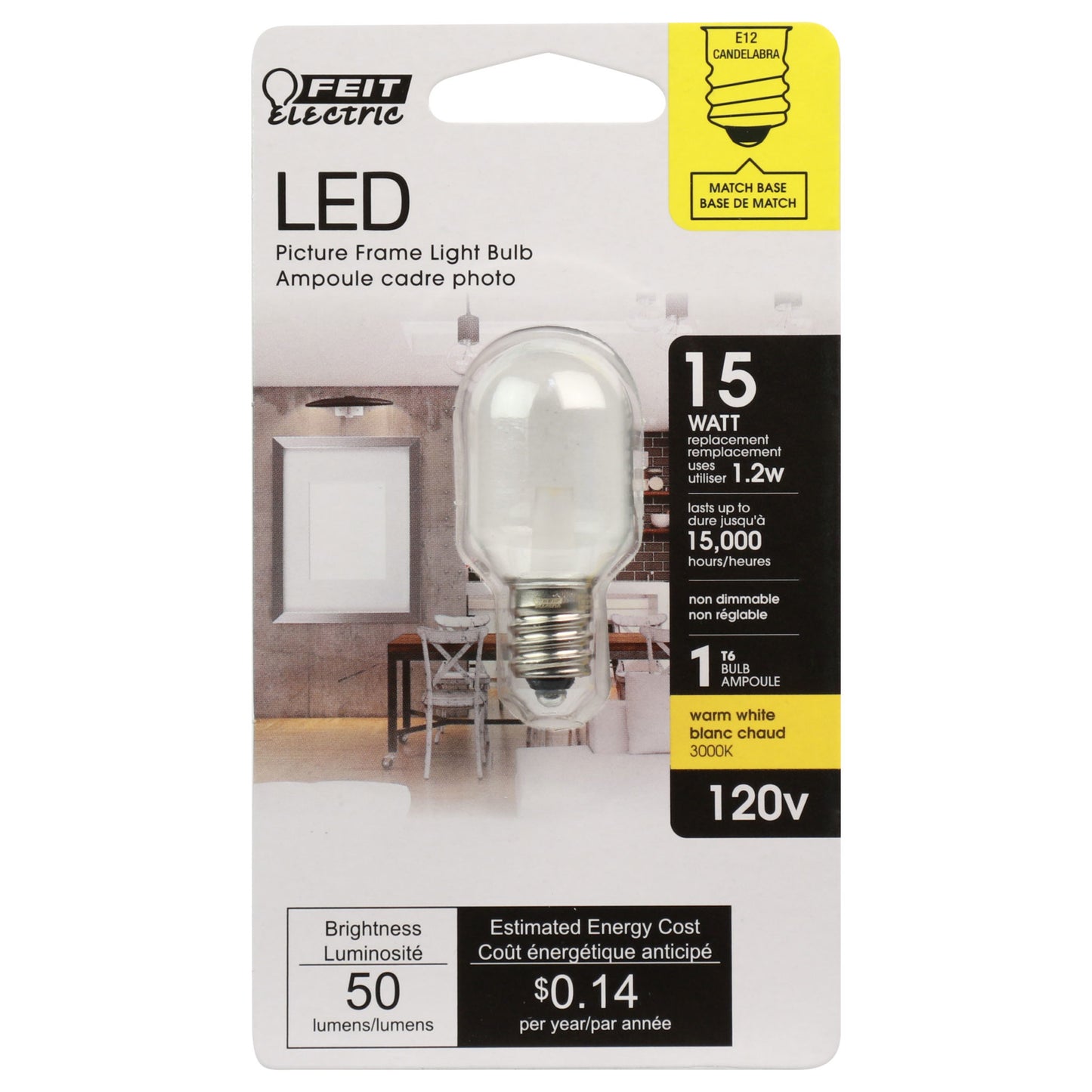 15-Watt Equivalent E12 Base T6 Specialty LED