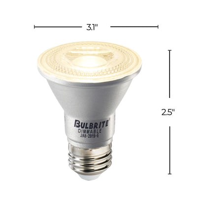 Bulbrite Pack of (6) 6.5 Watt Dimmable Flood PAR20 Medium (E26) LED Bulb - 488 Lumens, 2700K, and 90 CRI