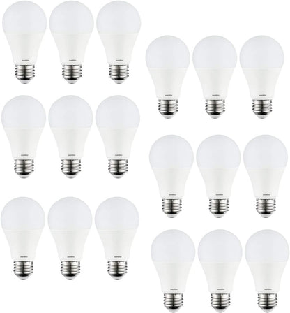 Sunlite 80681-SU LED A19 Light Bulbs, 9 Watts (60W Equivalent), Medium Base (E26), Non-Dimmable, Frost, UL Listed, 65K - Daylight 18 Pack