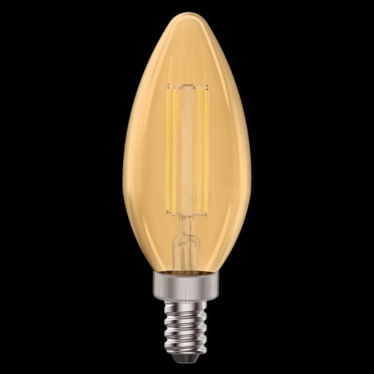 Luxrite LED B11 Colored Filament Torpedo Light Bulb, E12 Candelabra Base, 4.5W, Yellow Finish, Pack of 8 (LR21745)