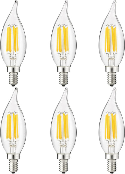 Sunlite LED Filament CA11 Flame Tip Chandelier Light Bulb, 5 Watts  (60W Equivalent), 600 Lumens, Candelabra Base (E12), Edison style, Dimmable, ETL Listed, 5000K - Super White, 6 Pack