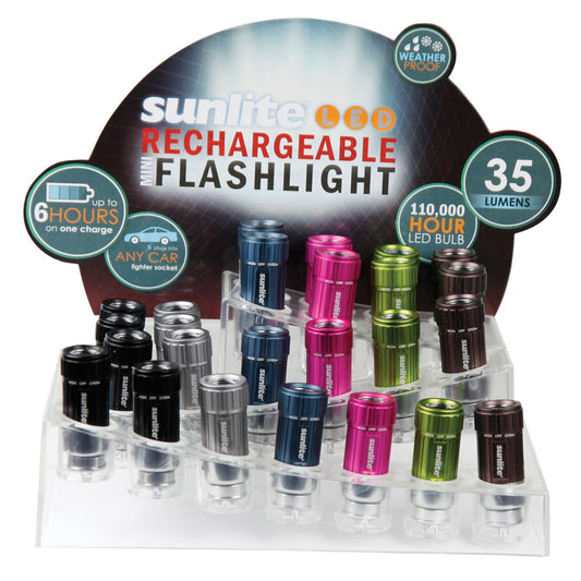 Sunlite ELE/FL/LCR/ST LED Rechargeable Mini Flashlight (25 Pack w/ Display Case)