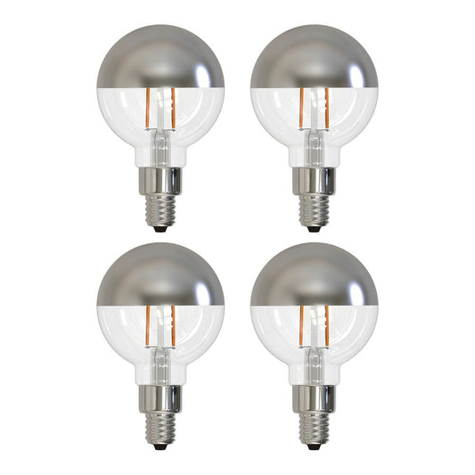 Bulbrite Pack of (4) 2.5 Watt Dimmable Half Mirror Filament G16 Candelabra (E12) LED Bulb - 200 Lumens, 2700K, and 90 CRI