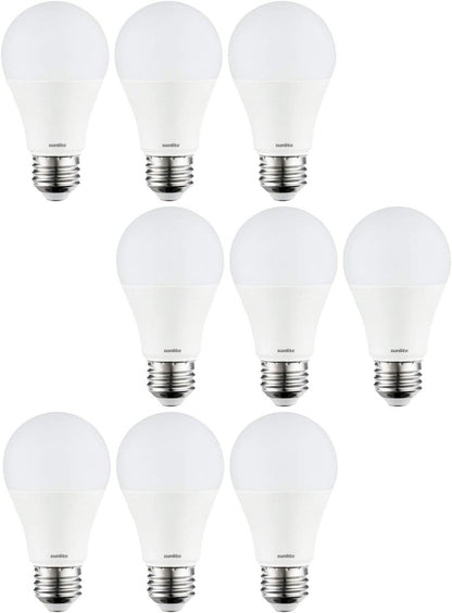 Sunlite 80739-SU LED A19 Light Bulbs, 9 Watts (60W Equivalent), Medium Base (E26), Non-Dimmable, Frost, UL Listed, 50K - Super White 9 Pack