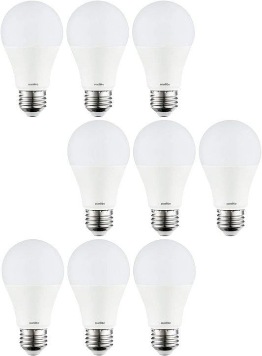 Sunlite 80739-SU LED A19 Light Bulbs, 9 Watts (60W Equivalent), Medium Base (E26), Non-Dimmable, Frost, UL Listed, 50K - Super White 9 Pack