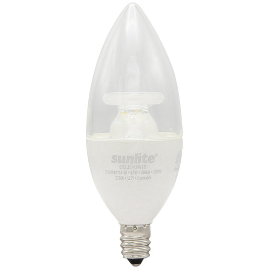 Sunlite 80754 CTC/LED/4.5W/927 Decorative E12 Base Clear Dimmable Energy Star CRI90 2700K